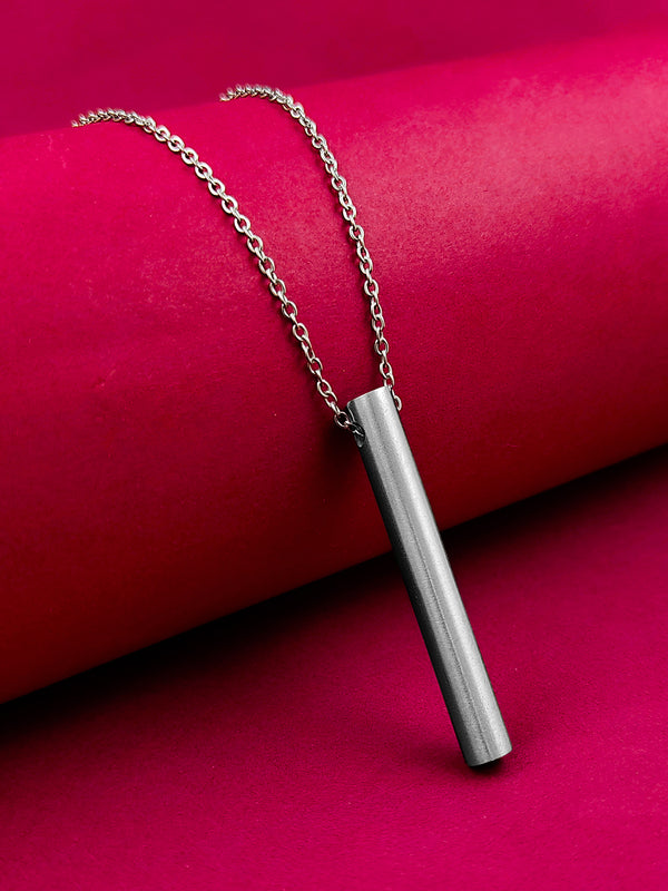 Silver Stainless Steel Round Bar Pendant adjustable Necklace chain - UrbanGlow 